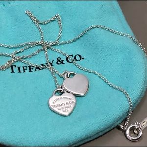 Mini Tiffany & Co RTT double heart necklace, silver